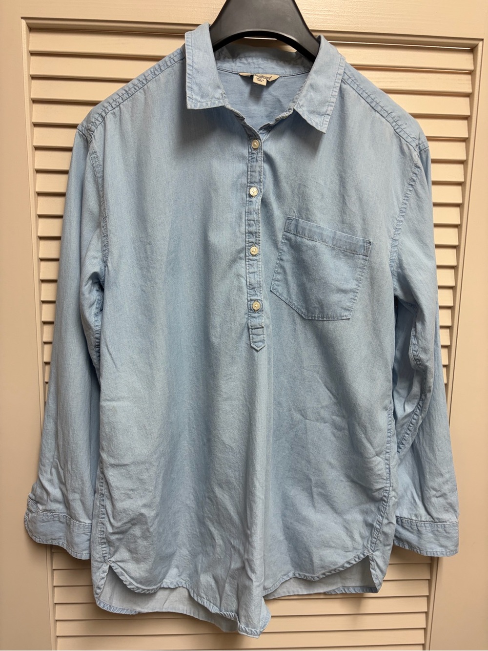 Lucky Brand Womens M Chambray Tunic Shirt Tencel Blue Popover Western Coastal